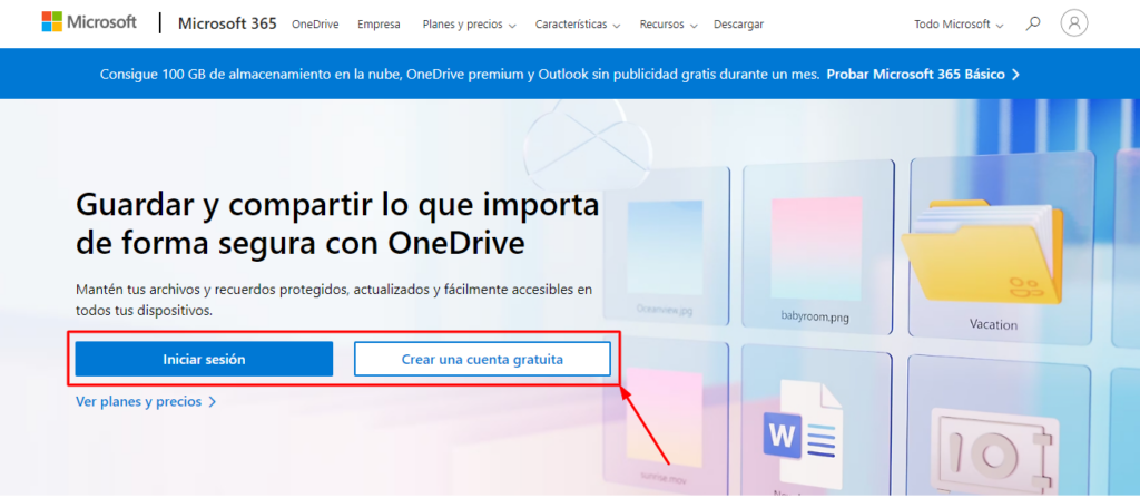 crear cuenta de onedrive paso 1