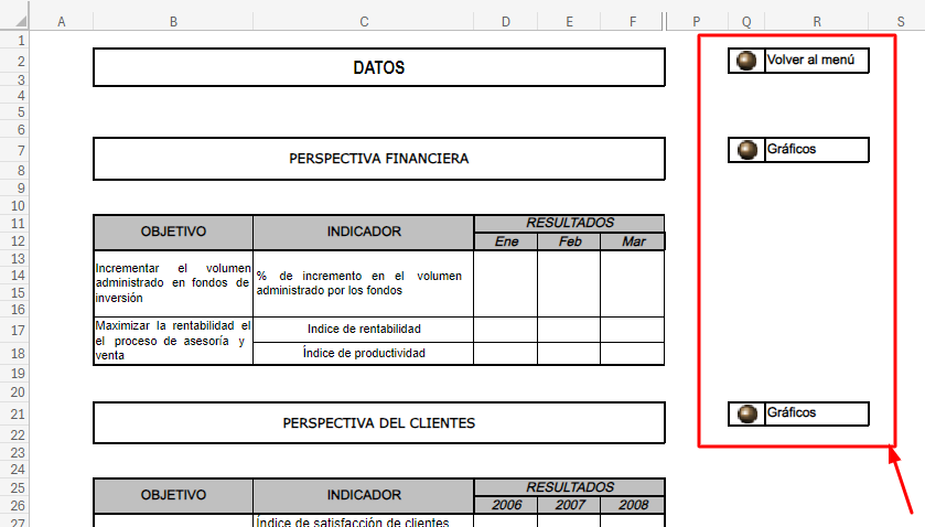 botones graficos plantilla excel kpis