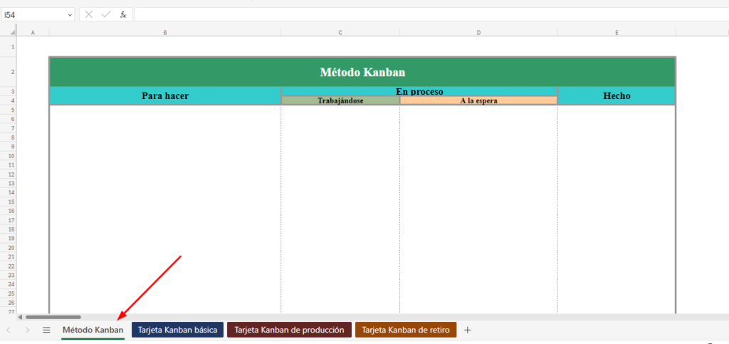 pestaña metodo kanban tabla excel