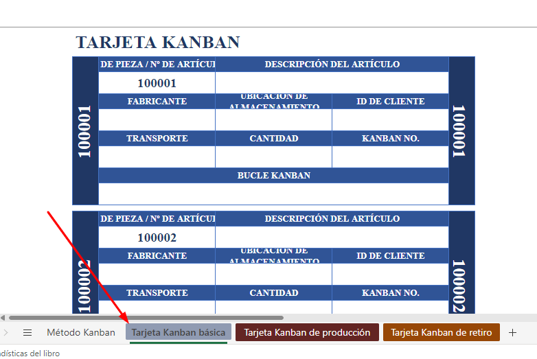 tarjeta kanban basica excel