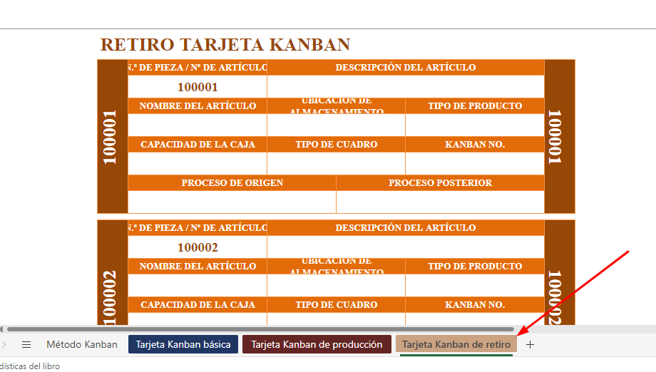 tarjeta kanban retiro excel