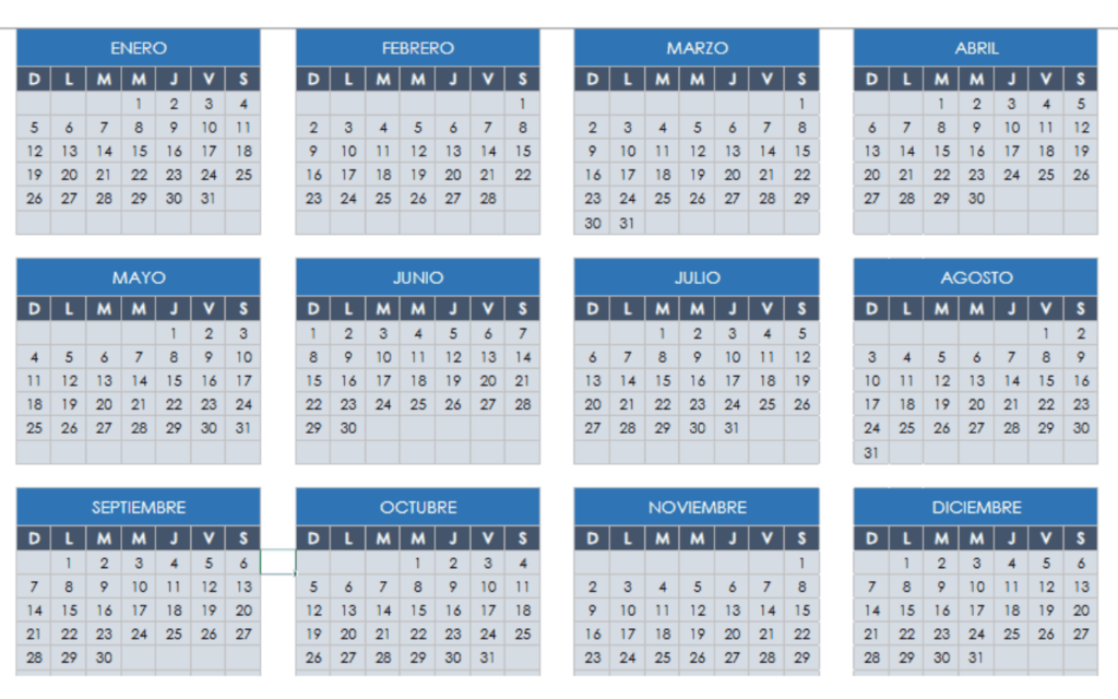 plantilla excel calendario 2025 semanal, mensual, trimestral y anual